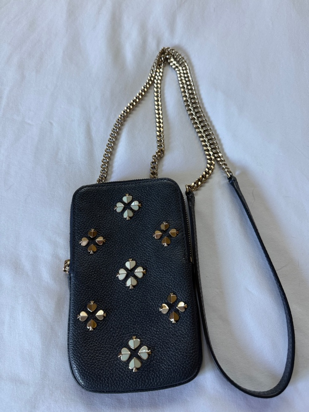 Kate Spade Navy Floral Studded Leather Crossbody Bag with Silver  Chain